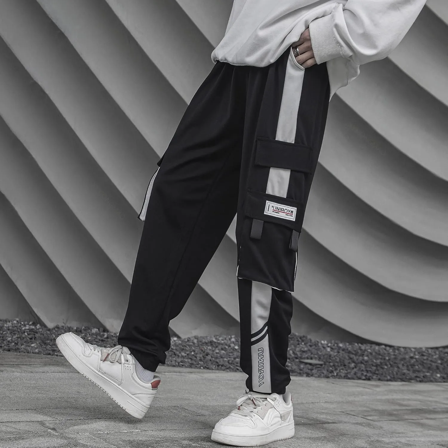 HaiziXihuan Men's Techwear Black Streetwear Overalls Tactical Joggers Hip Hop Sweatpants Casual Cargo Pants for Men