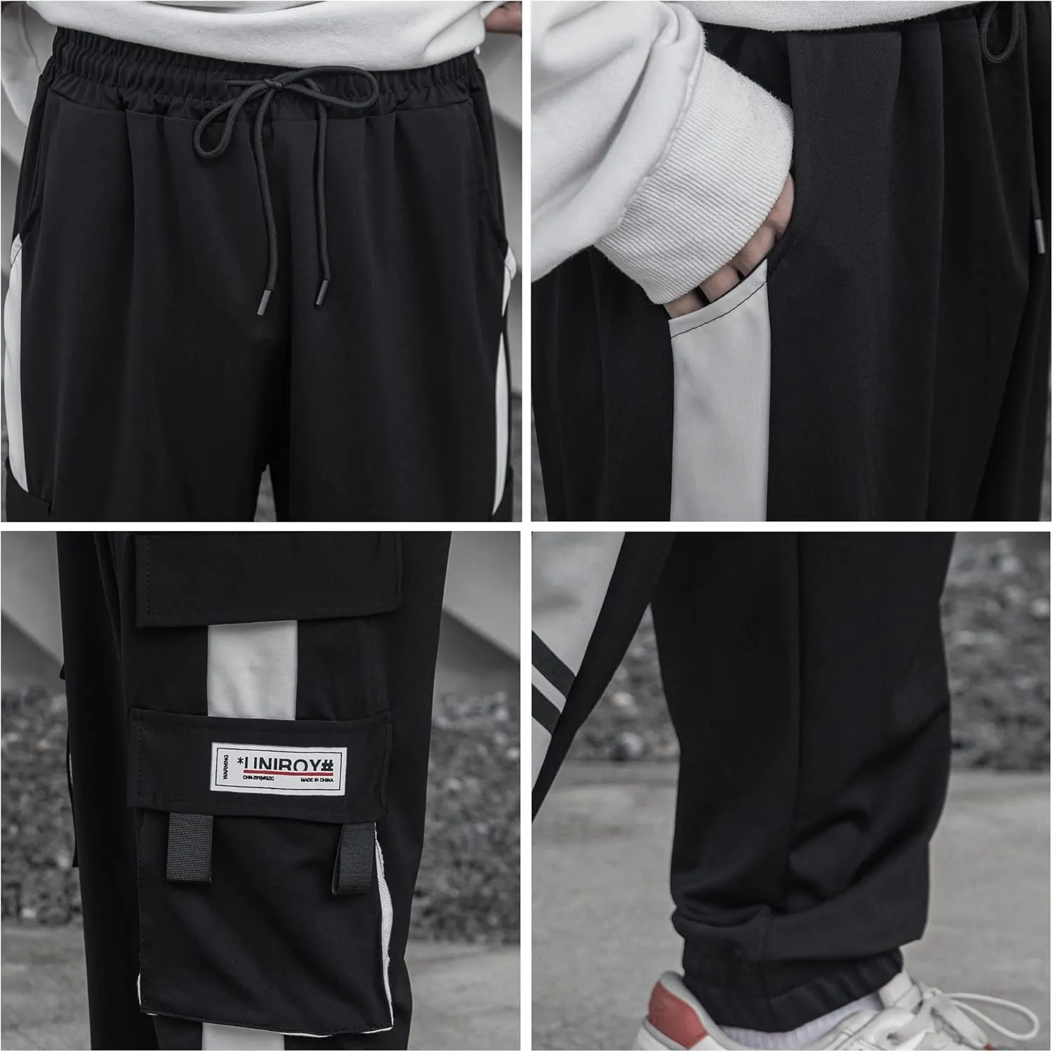 HaiziXihuan Men's Techwear Black Streetwear Overalls Tactical Joggers Hip Hop Sweatpants Casual Cargo Pants for Men