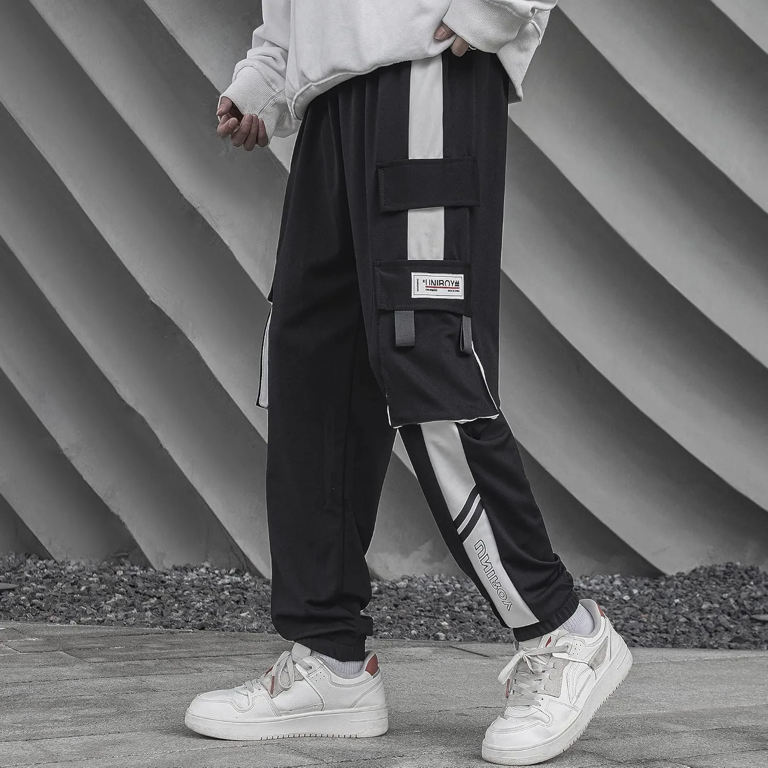 HaiziXihuan Men's Techwear Black Streetwear Overalls Tactical Joggers Hip Hop Sweatpants Casual Cargo Pants for Men