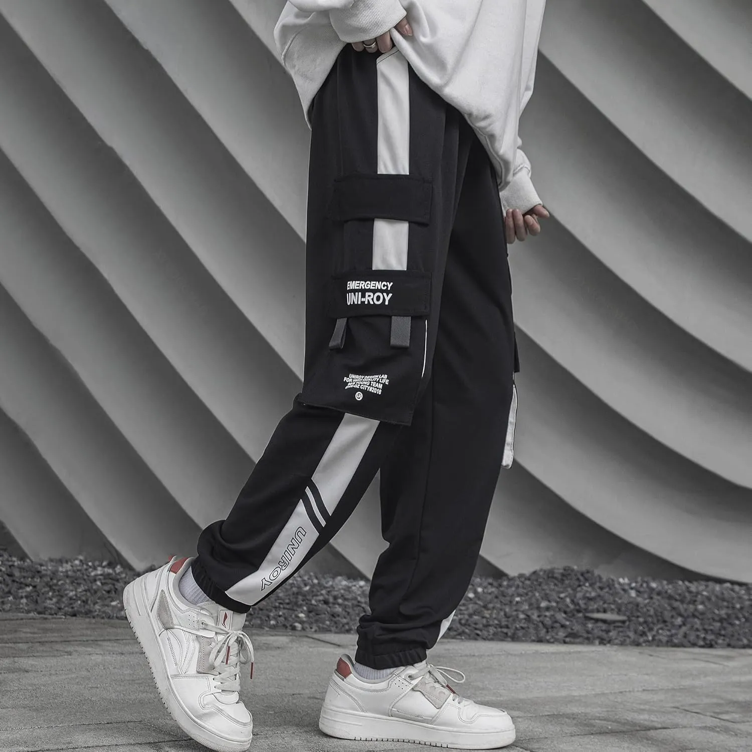 HaiziXihuan Men's Techwear Black Streetwear Overalls Tactical Joggers Hip Hop Sweatpants Casual Cargo Pants for Men