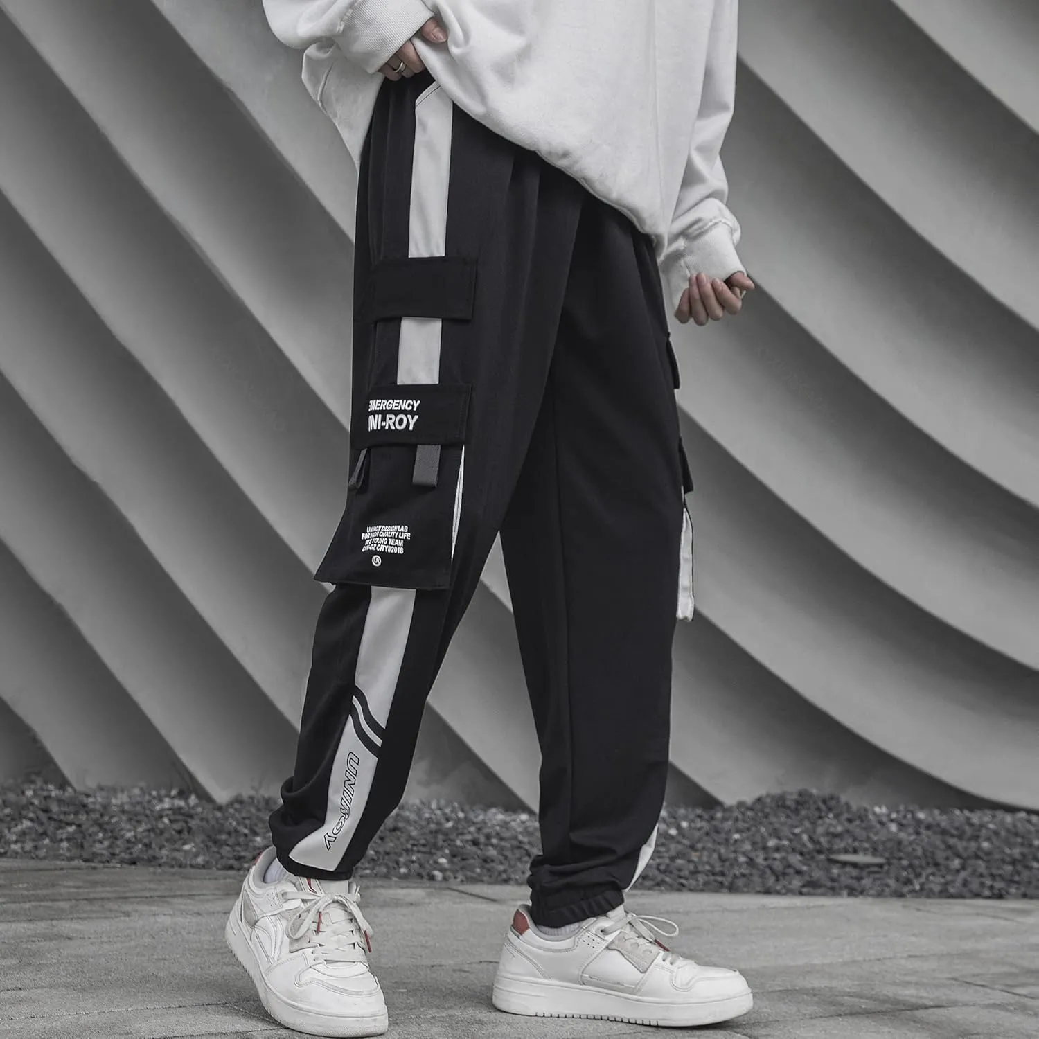 HaiziXihuan Men's Techwear Black Streetwear Overalls Tactical Joggers Hip Hop Sweatpants Casual Cargo Pants for Men