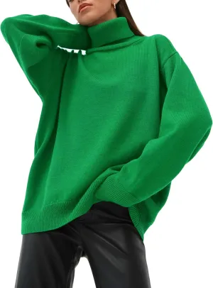 HangNiFang Women's Trendy Turtleneck Sweater Fall Chunky Knitted Pullover Sweater