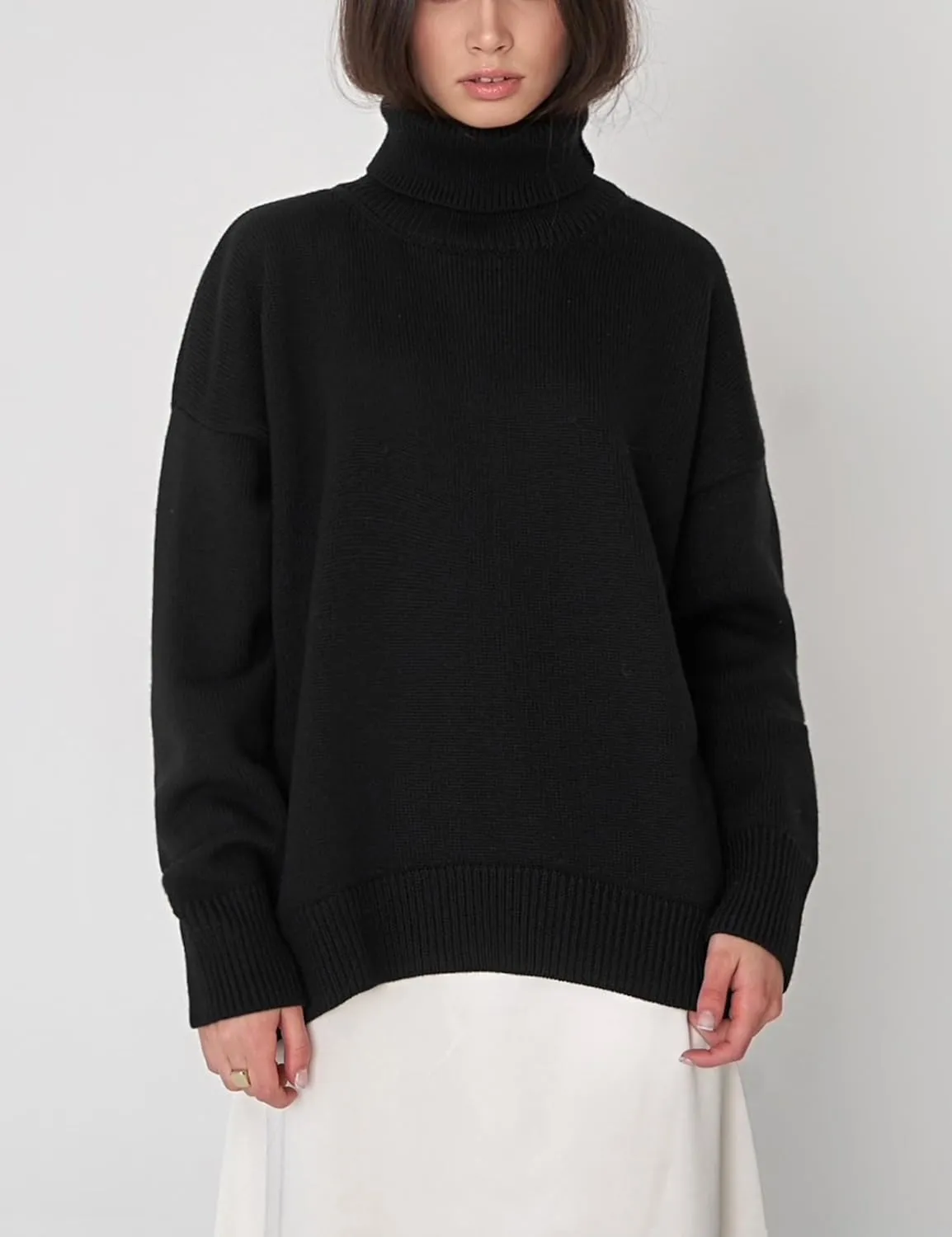 HangNiFang Women's Trendy Turtleneck Sweater Fall Chunky Knitted Pullover Sweater