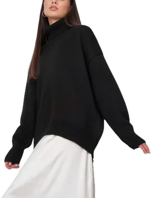 HangNiFang Women's Trendy Turtleneck Sweater Fall Chunky Knitted Pullover Sweater