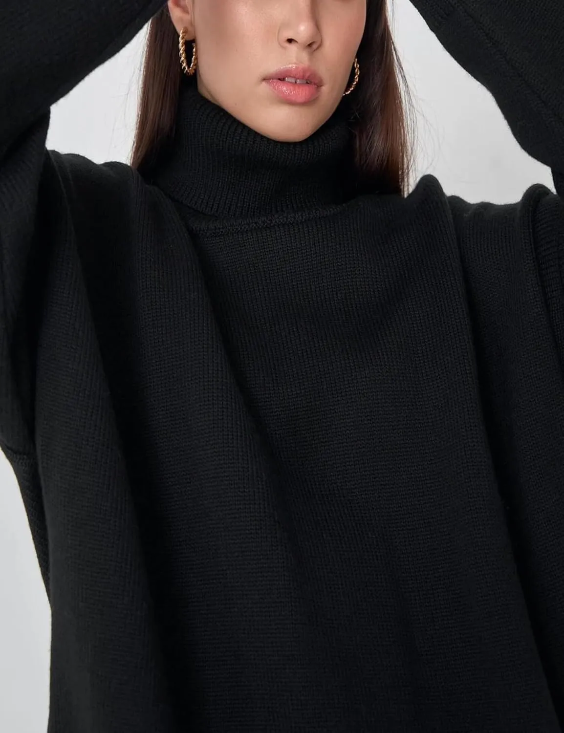 HangNiFang Women's Trendy Turtleneck Sweater Fall Chunky Knitted Pullover Sweater