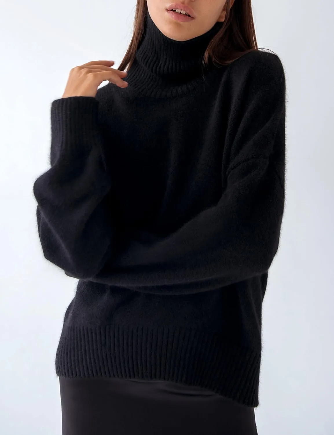 HangNiFang Women's Trendy Turtleneck Sweater Fall Chunky Knitted Pullover Sweater