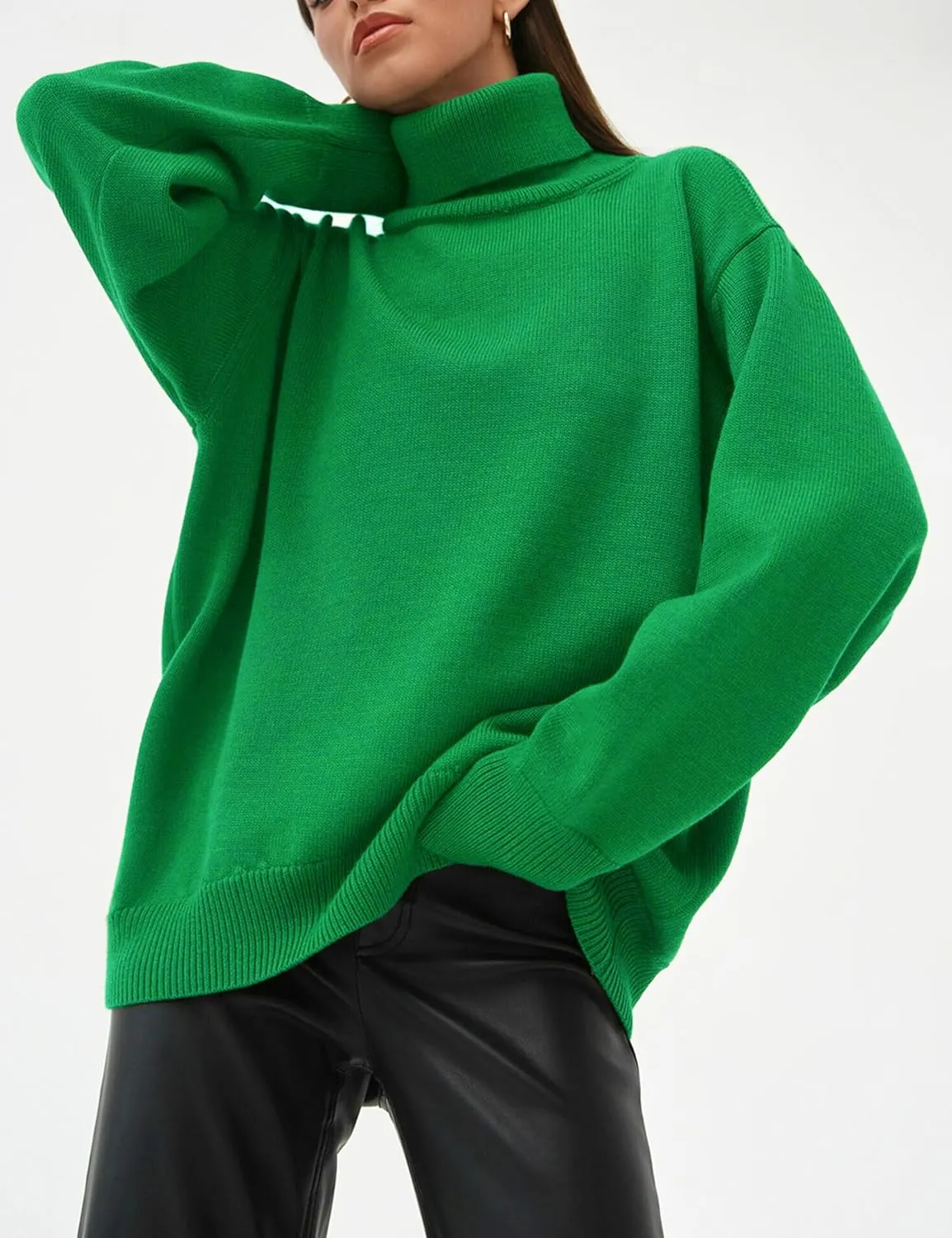 HangNiFang Women's Trendy Turtleneck Sweater Fall Chunky Knitted Pullover Sweater