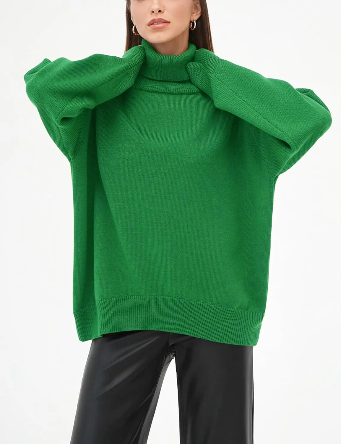 HangNiFang Women's Trendy Turtleneck Sweater Fall Chunky Knitted Pullover Sweater