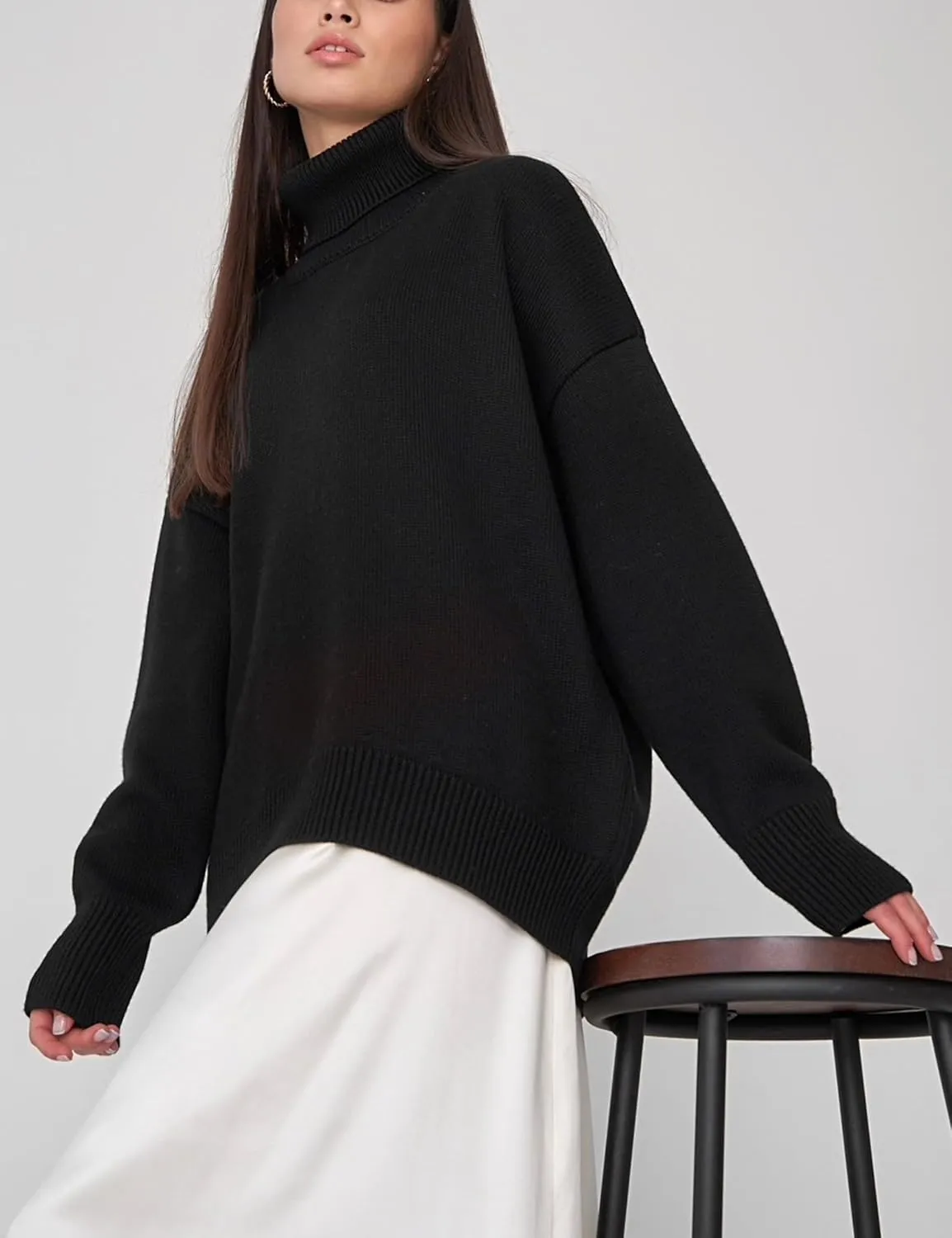 HangNiFang Women's Trendy Turtleneck Sweater Fall Chunky Knitted Pullover Sweater