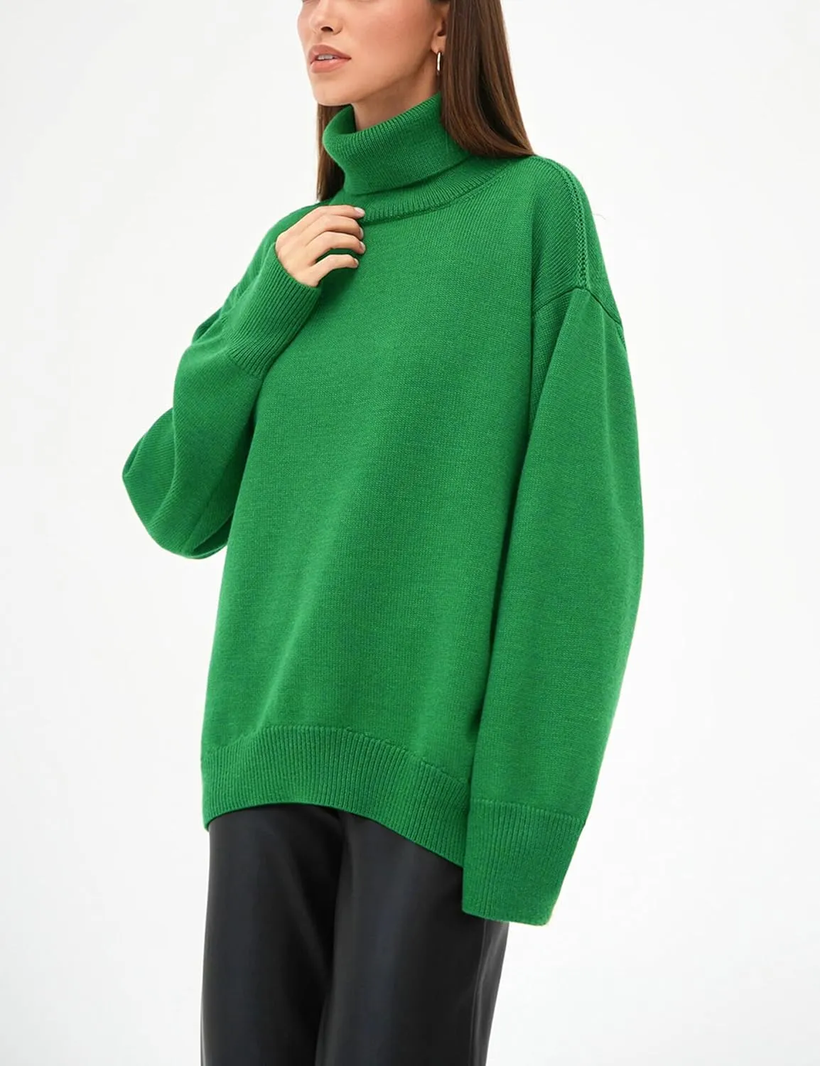 HangNiFang Women's Trendy Turtleneck Sweater Fall Chunky Knitted Pullover Sweater