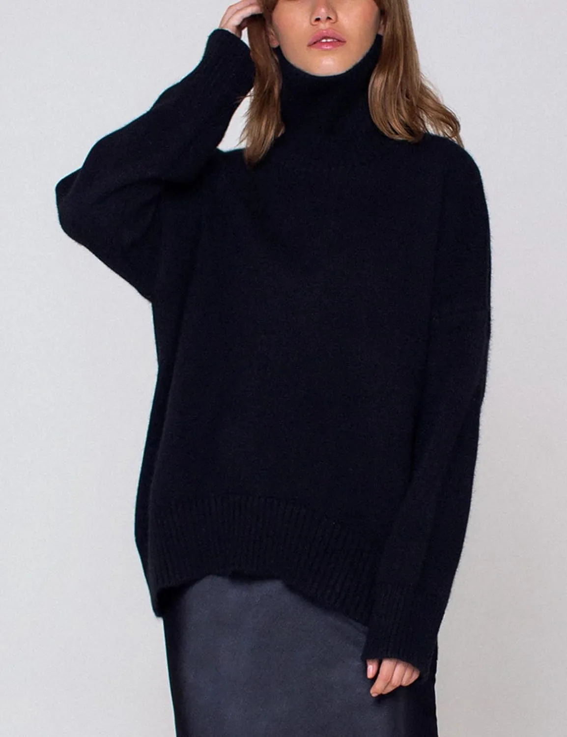 HangNiFang Women's Trendy Turtleneck Sweater Fall Chunky Knitted Pullover Sweater