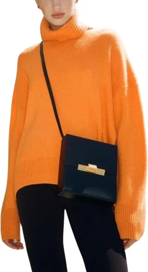 HangNiFang Women's Trendy Turtleneck Sweater Fall Chunky Knitted Pullover Sweater