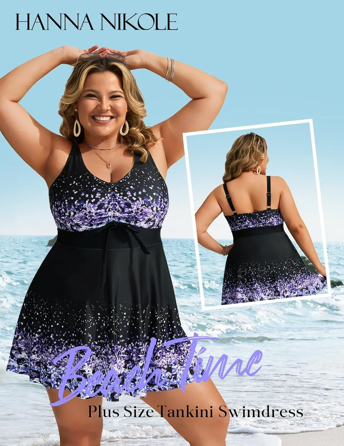Hanna Nikole Womens Plus Size Tankini Swimdress Two Piece Tummy Control Flowy Swimsuit with Boyshorts