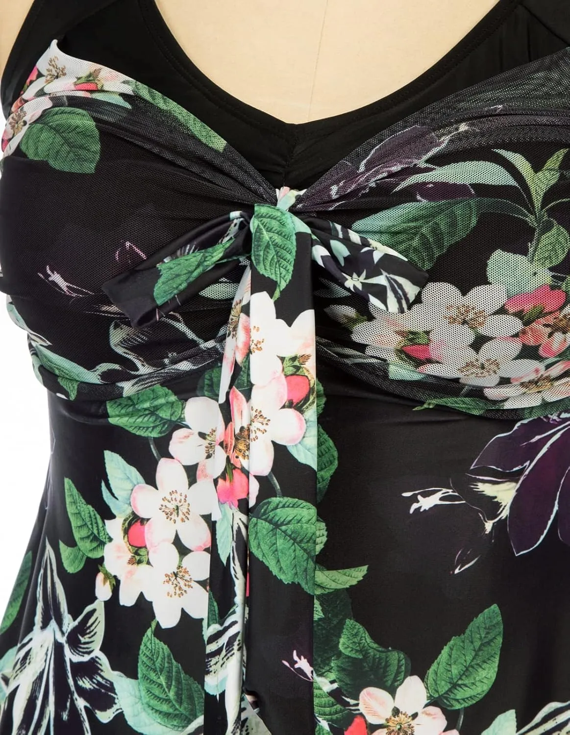 Hanna Nikole Women's Two Piece Swim Dress Plus Size Tummy Control Floral Printed Swimwear Swimsuits with Boyshort