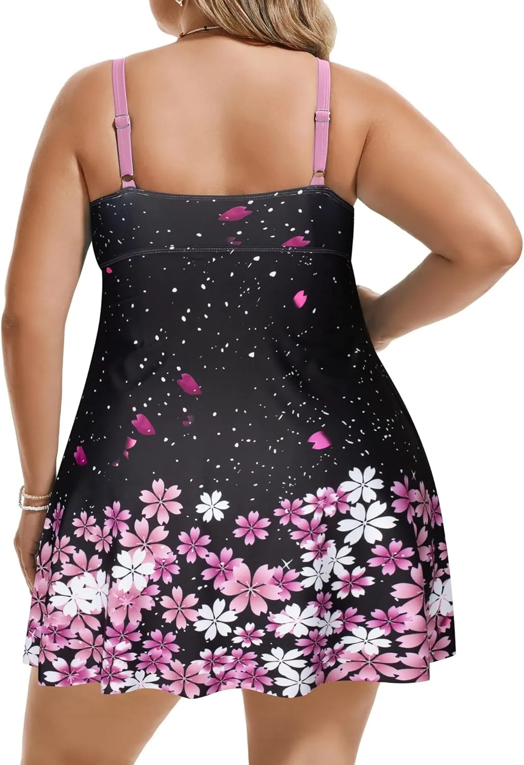 Hanna Nikole Women's Two Piece Swim Dress Plus Size Tummy Control Floral Printed Swimwear Swimsuits with Boyshort