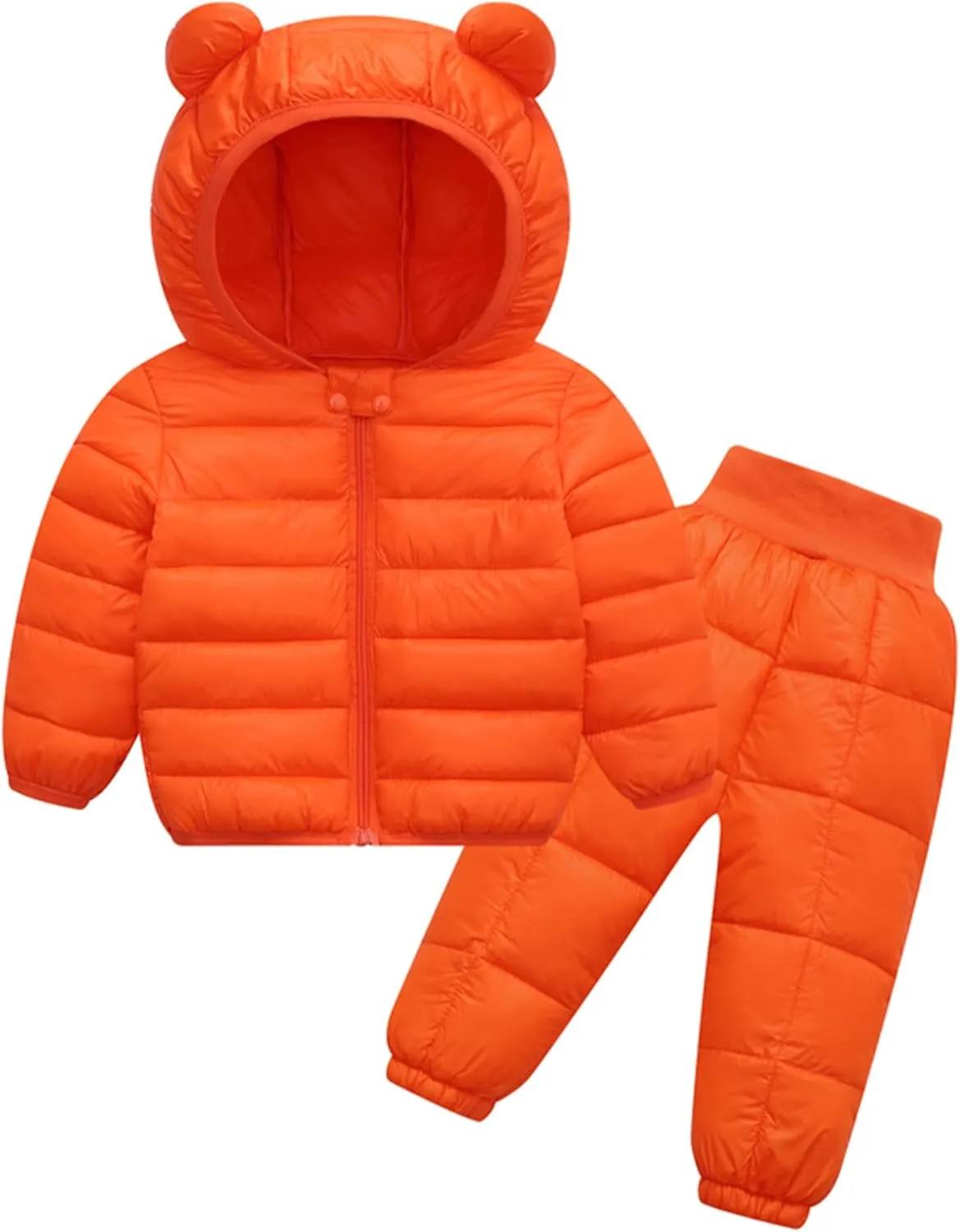 Happy Cherry Baby Boys Girls Two Piece Snowsuit Winter Hooded Puffer Down Jacket and Elastic Waist Snow Pants Sets