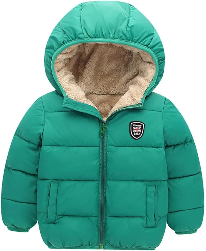 Happy Cherry Baby Kids Hooded Winter Coat Puffer Down Jacket Windproof Fleece Lined