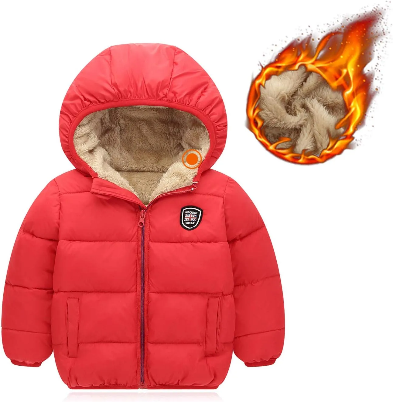 Happy Cherry Baby Kids Hooded Winter Coat Puffer Down Jacket Windproof Fleece Lined