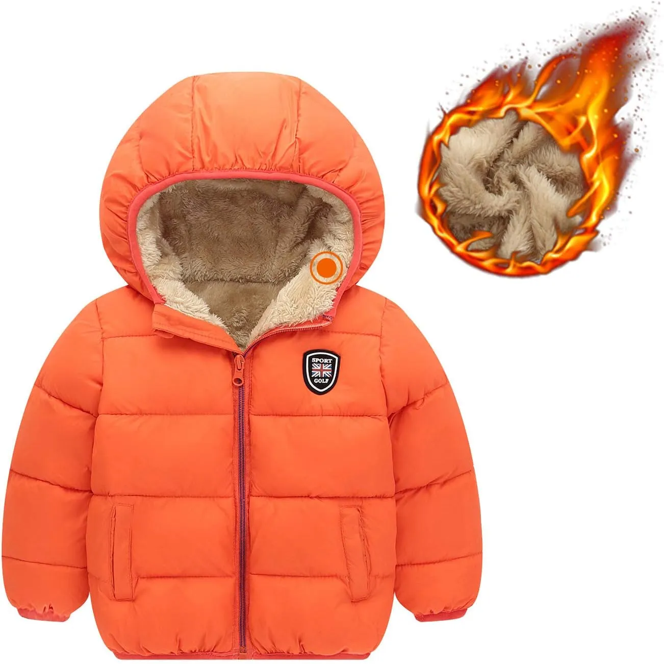 Happy Cherry Baby Kids Hooded Winter Coat Puffer Down Jacket Windproof Fleece Lined