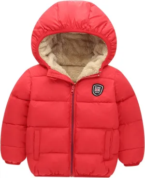 Happy Cherry Baby Kids Hooded Winter Coat Puffer Down Jacket Windproof Fleece Lined
