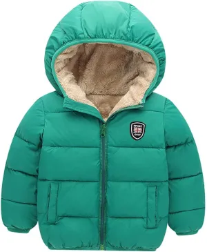 Happy Cherry Baby Kids Hooded Winter Coat Puffer Down Jacket Windproof Fleece Lined