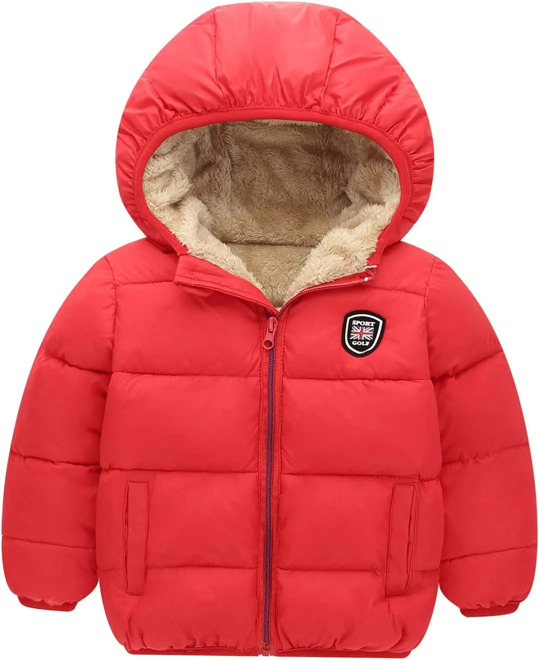 Happy Cherry Baby Kids Hooded Winter Coat Puffer Down Jacket Windproof Fleece Lined