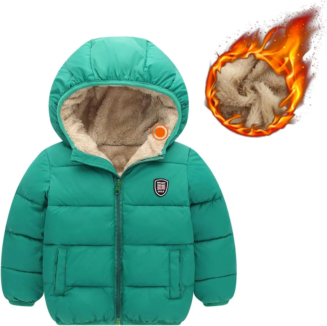 Happy Cherry Baby Kids Hooded Winter Coat Puffer Down Jacket Windproof Fleece Lined