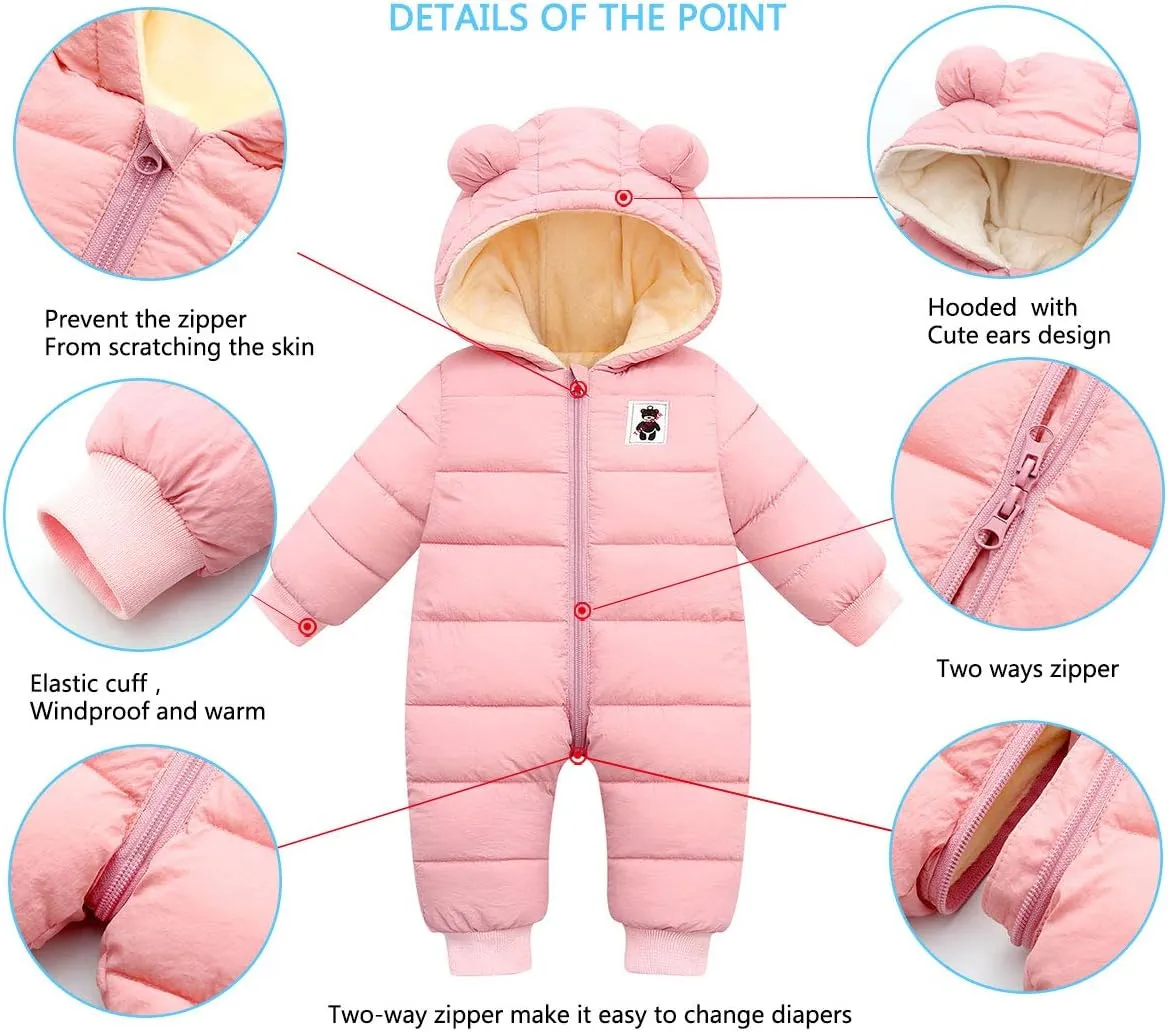Happy Cherry Baby Snowsuit Winter Coat Warm Hoodie Romper Puffer Jacket