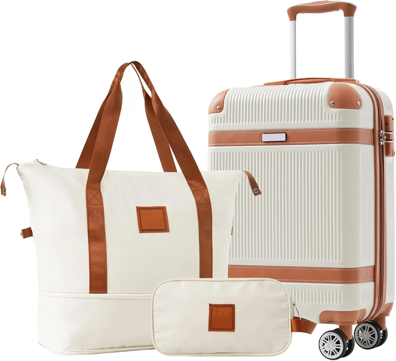 Hardshell Luggage Set 3 Piece Carry-On Suitcase Spinner Wheels TSA Lock White 20in