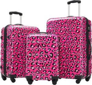 Hardshell Luggage Set 3pcs (20 Inches   24 Inches   28 Inches) Spinner Suitcases With Tsa Lock, Lightweight, Durable, Hot Pink Leopard Print  Travel