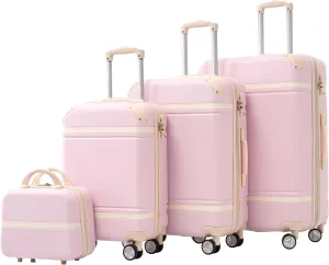 Hardshell Luggage Set 4pcs-20 , 24 , 28  Spinner Suitcases   Cosmetic Case, Lightweight, Tsa Lock, Light Pink  Travel