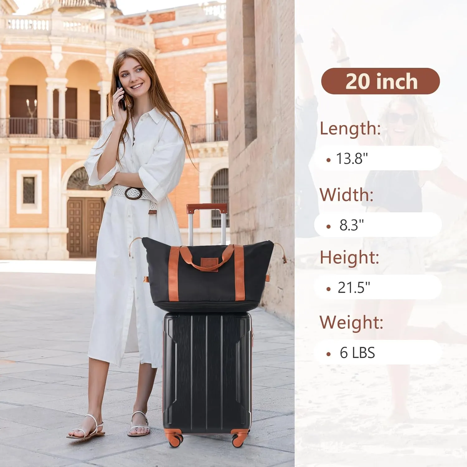 Hardshell Luggage Sets 3 Piece Carry-on Suitcase Double Spinner Wheels with TSA Lock for Men Women (Black Brown)