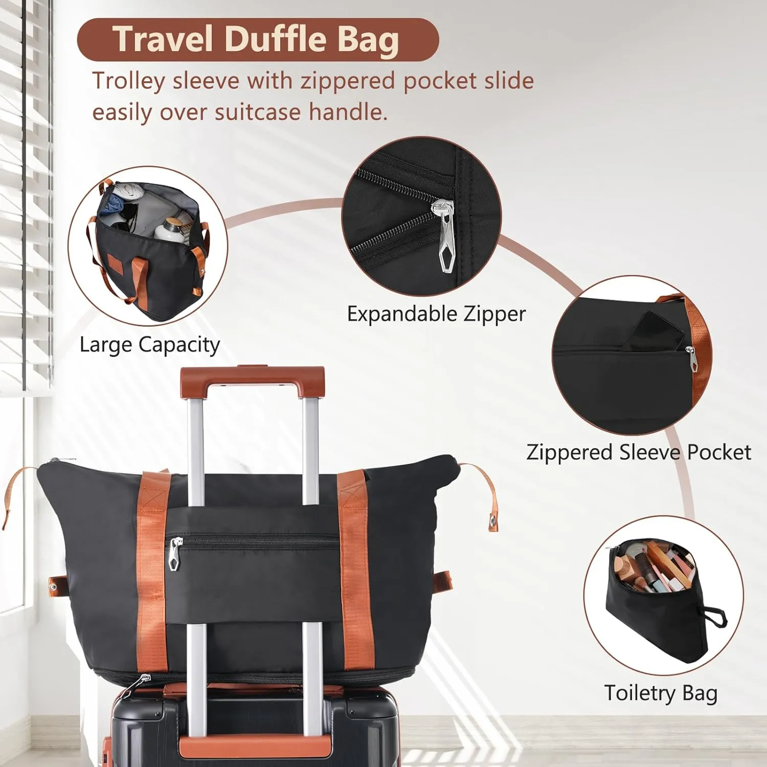 Hardshell Luggage Sets 3 Piece Carry-on Suitcase Double Spinner Wheels with TSA Lock for Men Women (Black Brown)