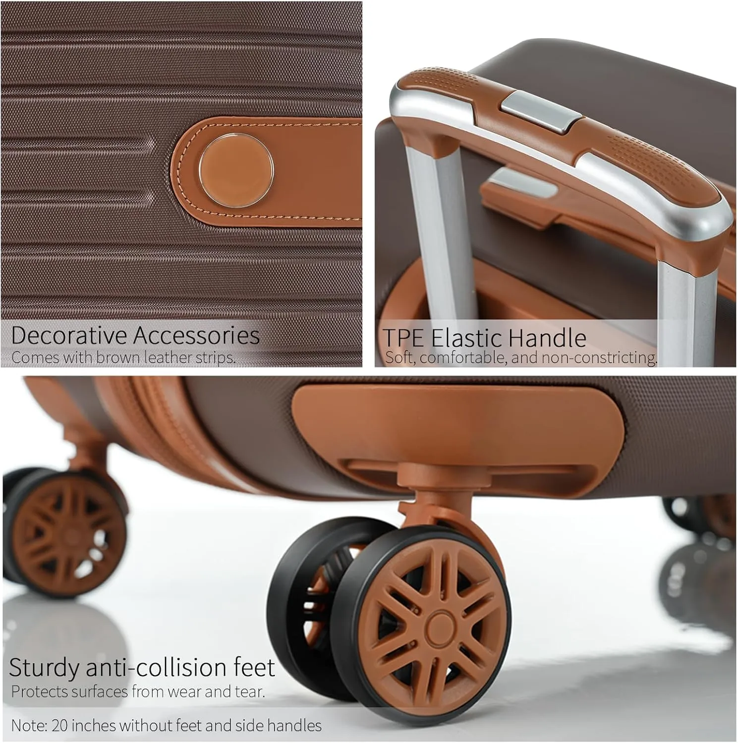 Hardshell Luggage Sets 3 Piece Carry-on Suitcase Double Spinner Wheels with TSA Lock for Men Women (Brown)