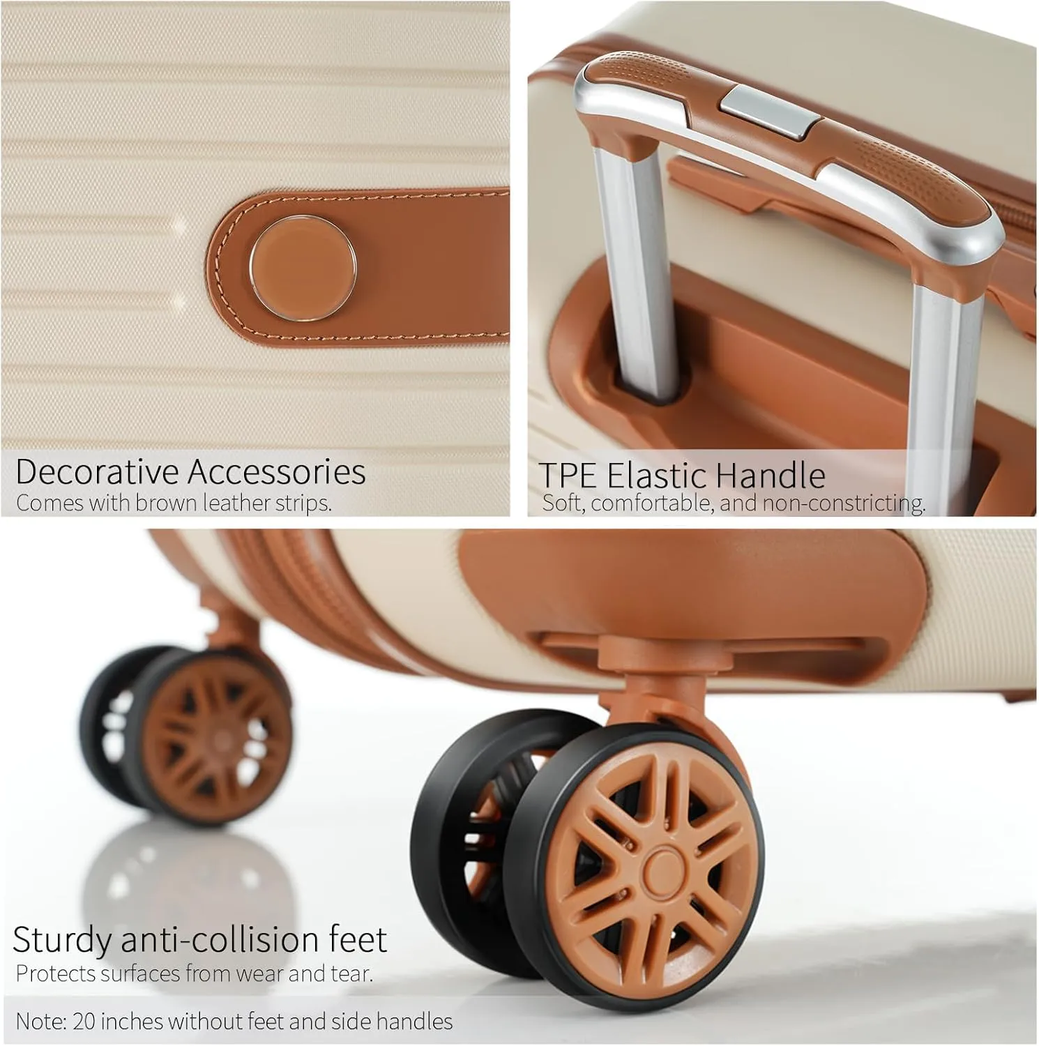 Hardshell Luggage Sets 3 Piece Carry-on Suitcase Double Spinner Wheels with TSA Lock for Men Women (Cream)
