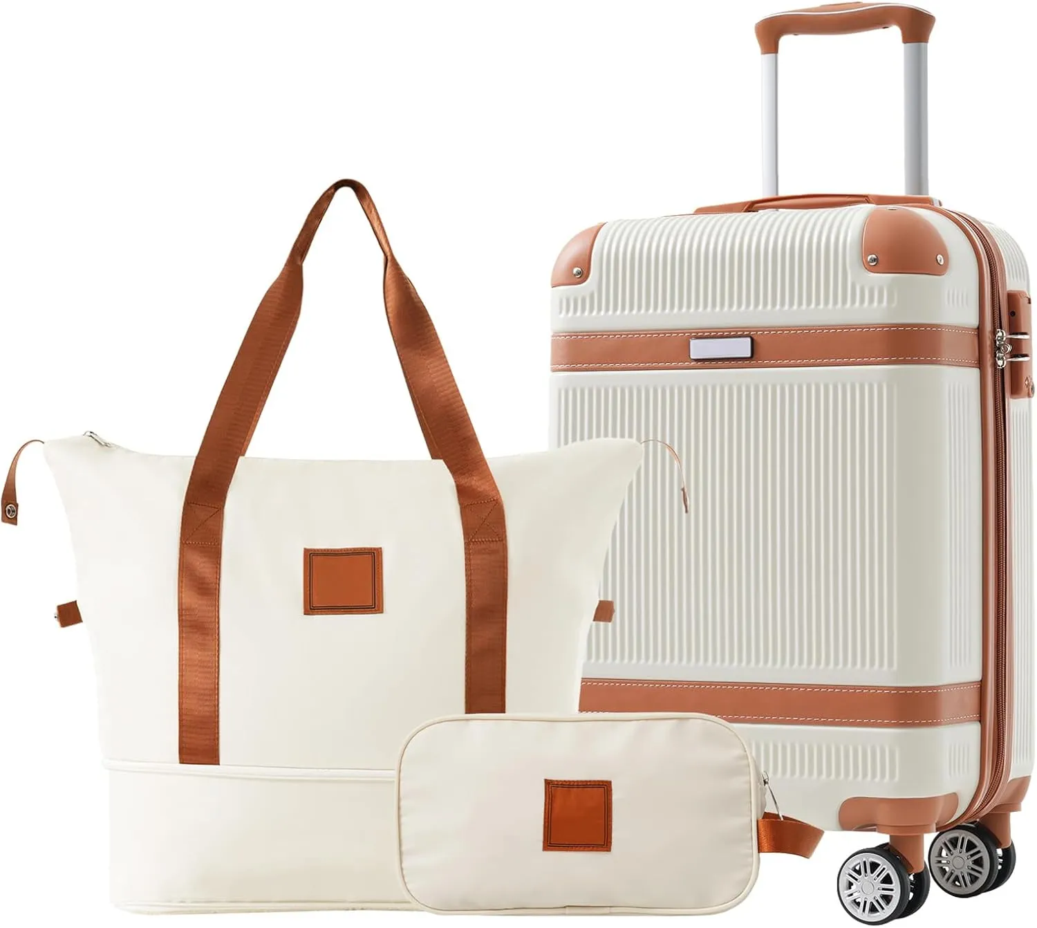 Hardshell Luggage Sets 3 Piece Carry-on Suitcase Double Spinner Wheels with TSA Lock for Men Women (White)