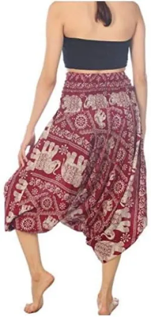 Harem Pants for Women Loose Yoga Travel Beach Pants Hippie BohemianElephant Yoga Pants- Red