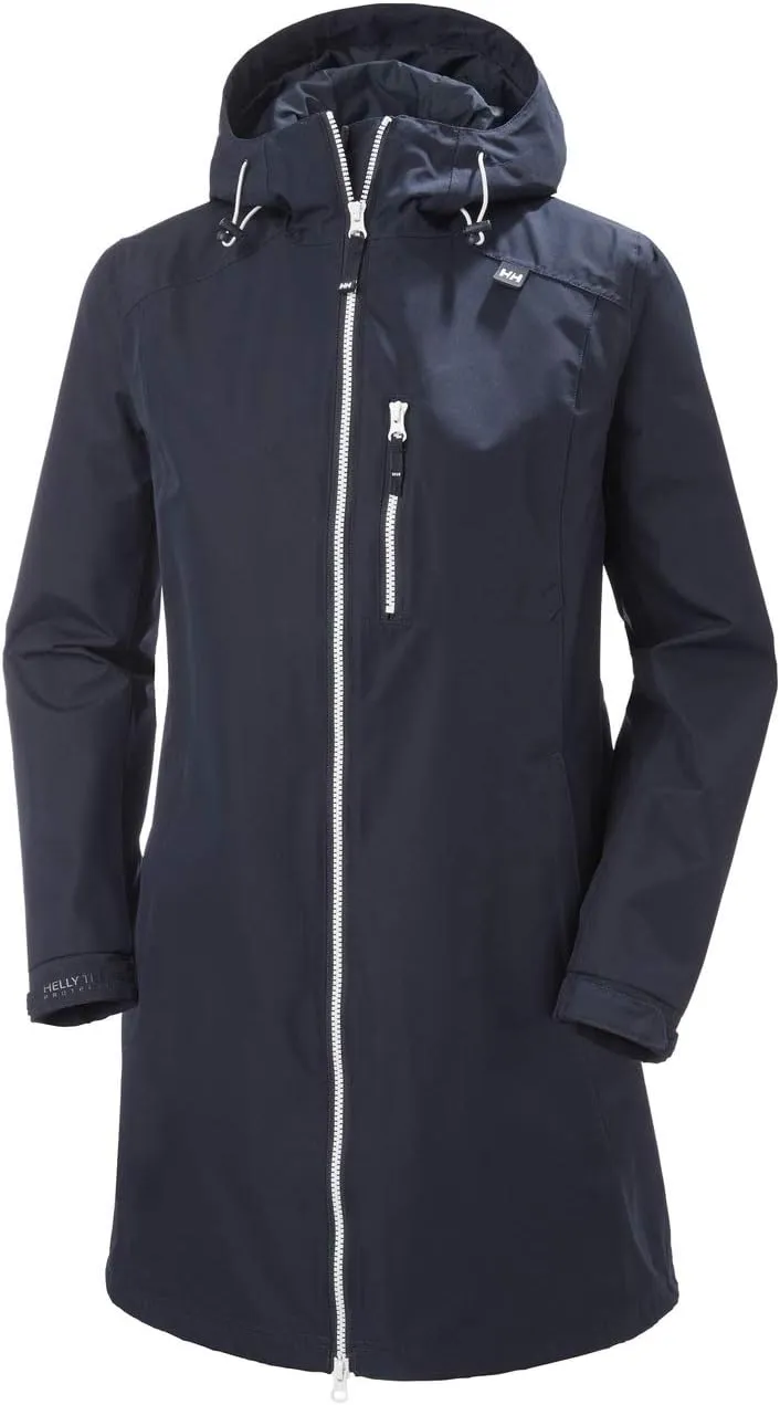 Helly Hansen Women's Long Belfast Lightweight Waterproof Windproof Breathable Raincoat Jacket with Hood