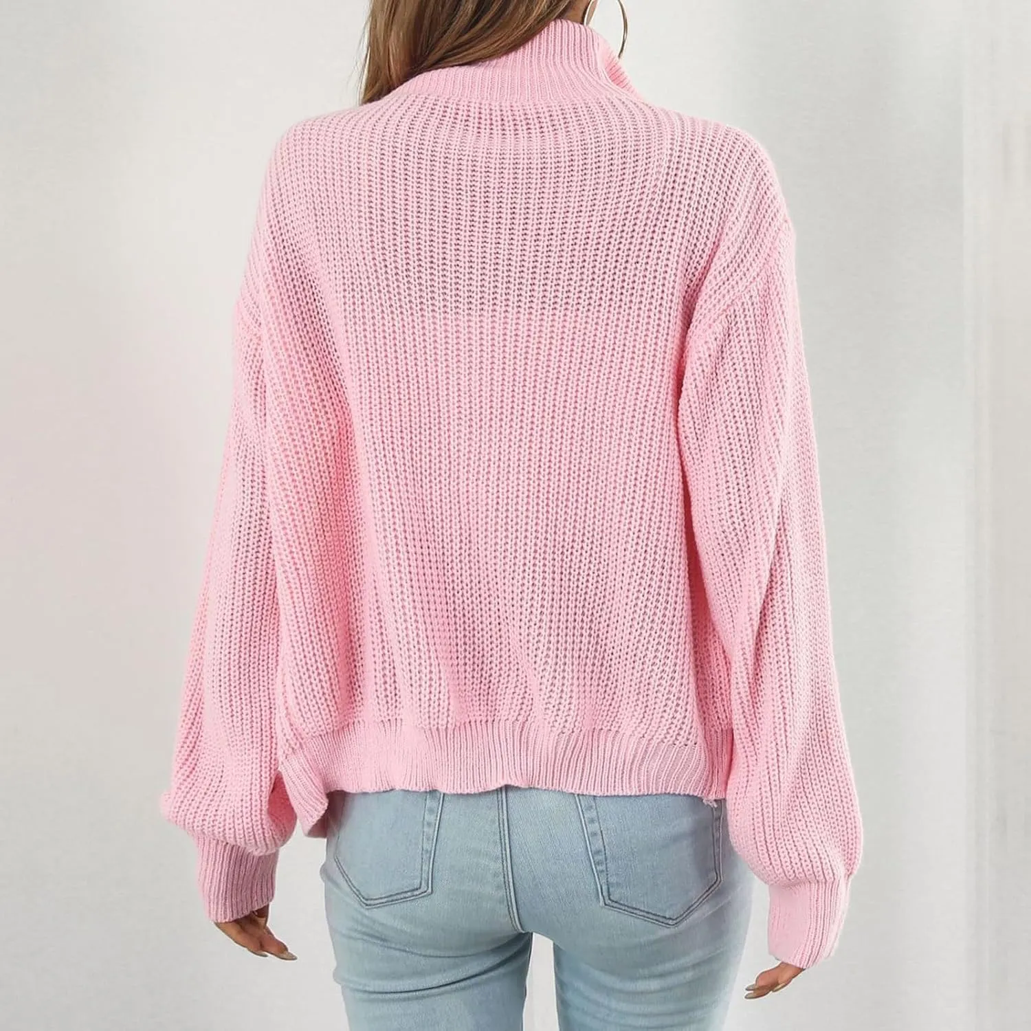 HGps8w Women's Stand Collar Zip Up Cardigan Sweaters Cozy Slouchy Long Sleeve Chunky Knit Outerwear Jackets