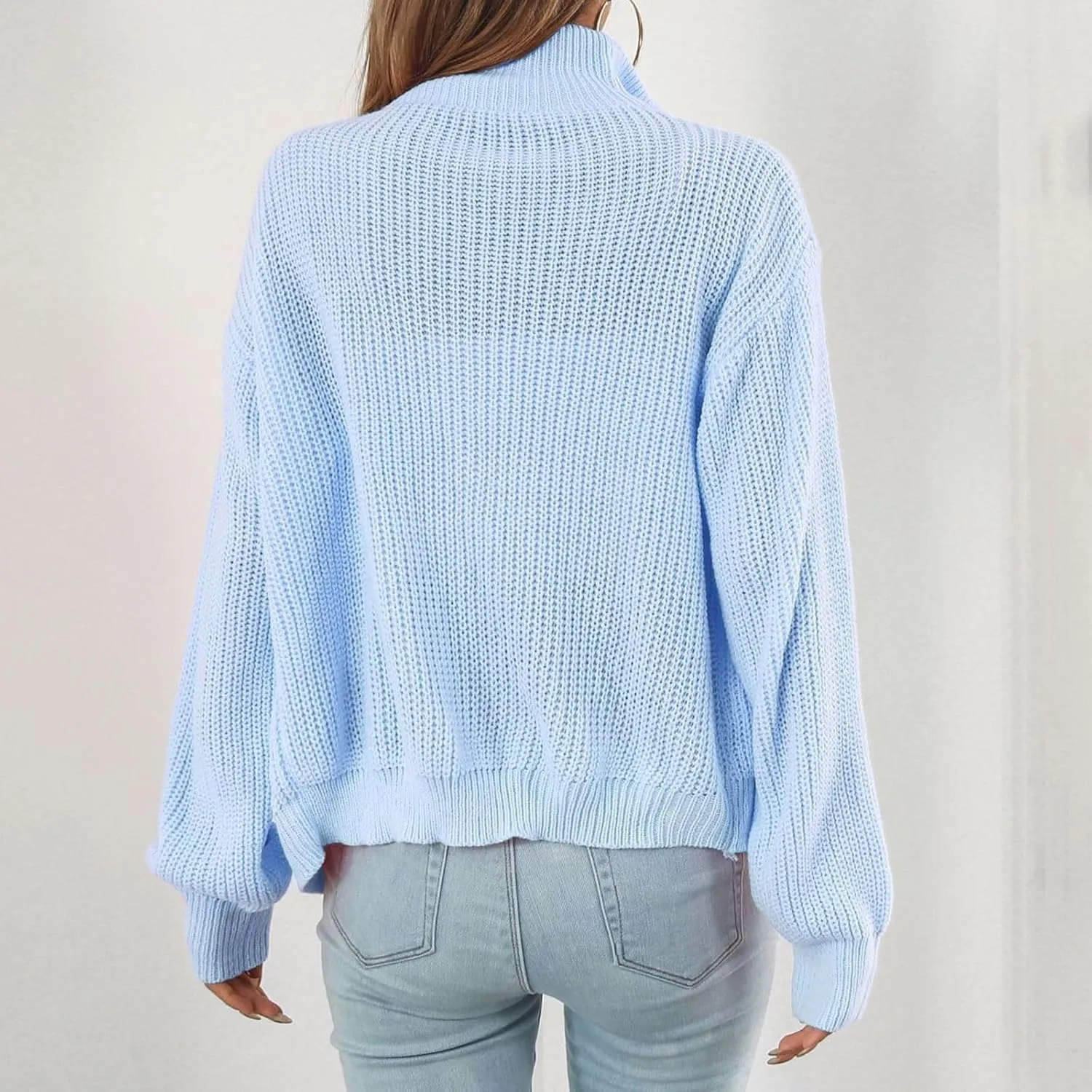 HGps8w Women's Stand Collar Zip Up Cardigan Sweaters Cozy Slouchy Long Sleeve Chunky Knit Outerwear Jackets