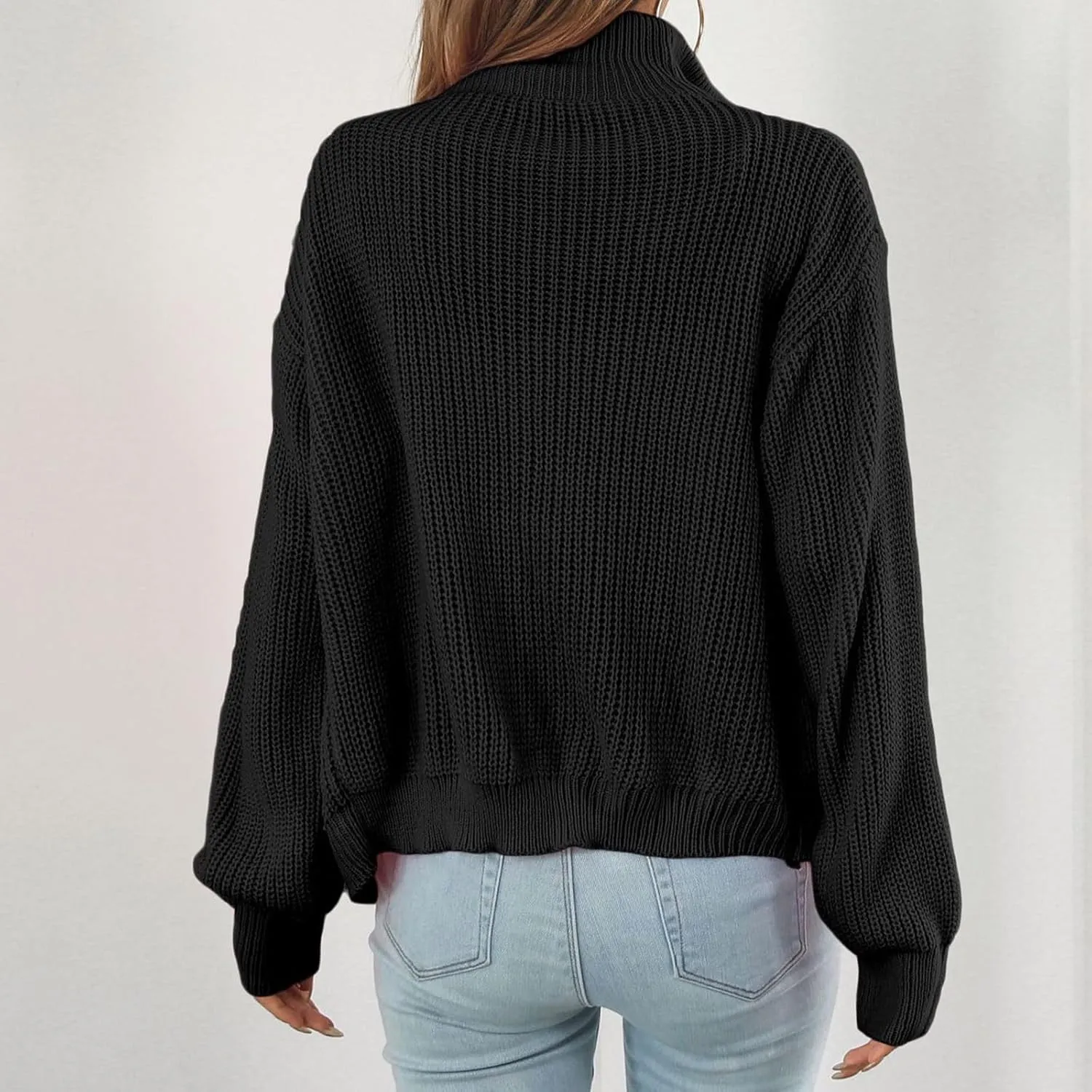 HGps8w Women's Stand Collar Zip Up Cardigan Sweaters Cozy Slouchy Long Sleeve Chunky Knit Outerwear Jackets