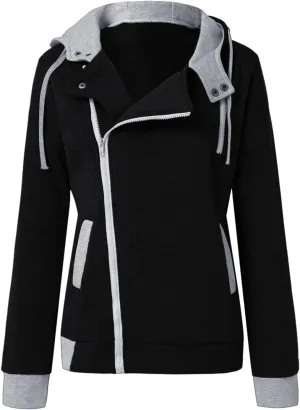 HGps8w Women's Winter Hoodies Asymmetrical Skew Zip Up Sherpa Fleece Warm Hooded Sweatshirt Jacket Coats