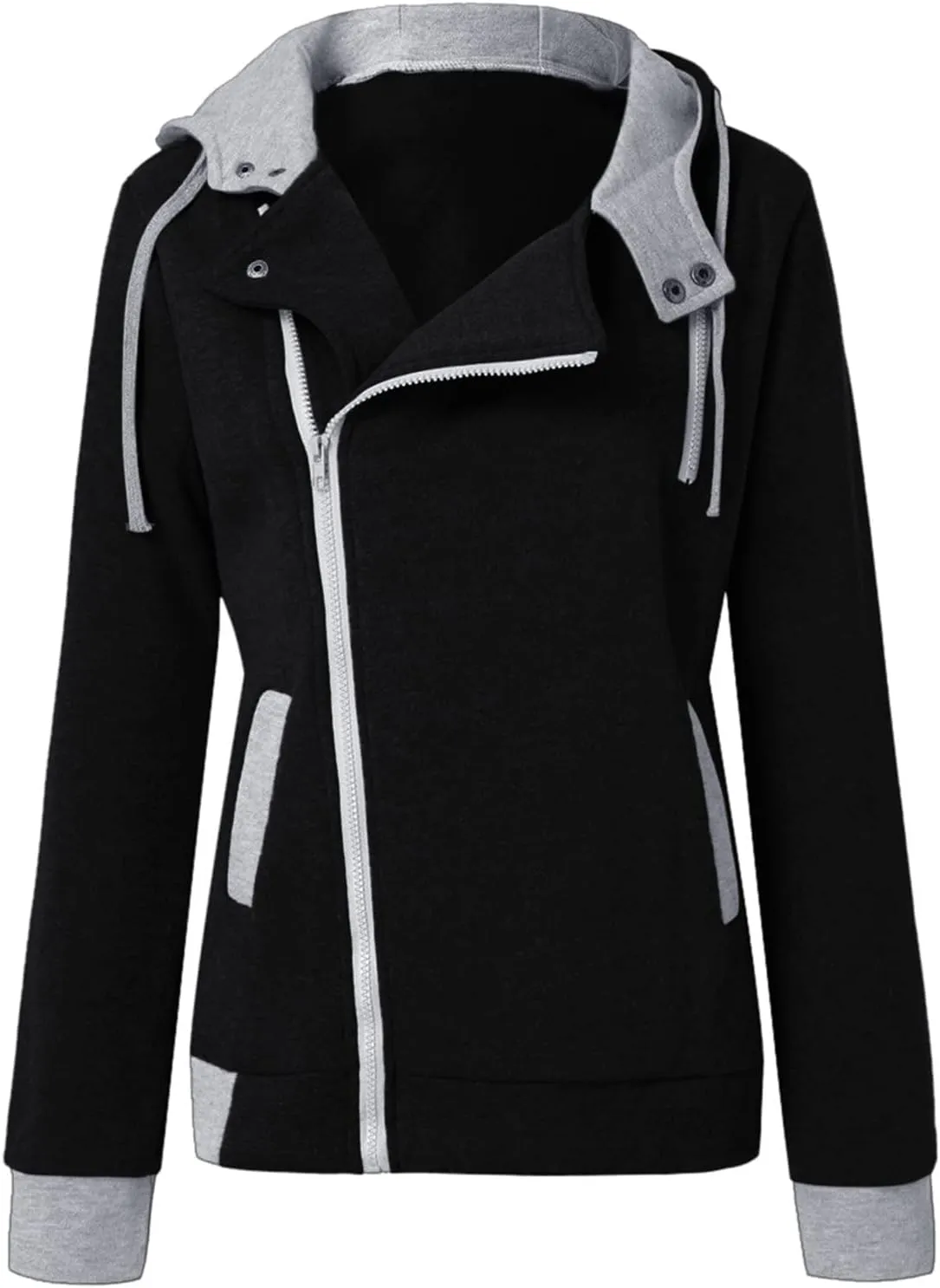 HGps8w Women's Winter Hoodies Asymmetrical Skew Zip Up Sherpa Fleece Warm Hooded Sweatshirt Jacket Coats