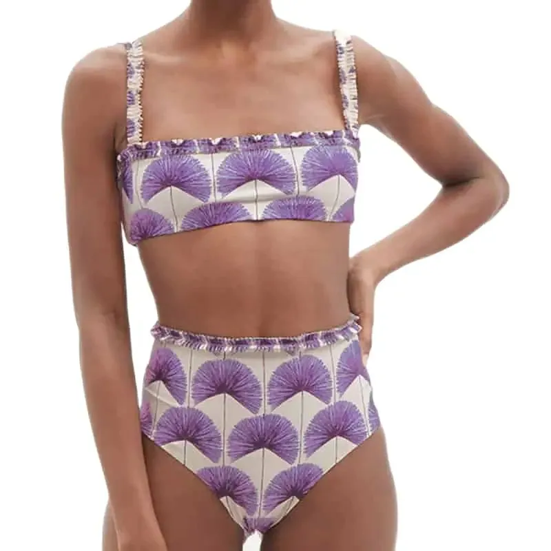 High Waisted Printed Three-Piece Swimsuit