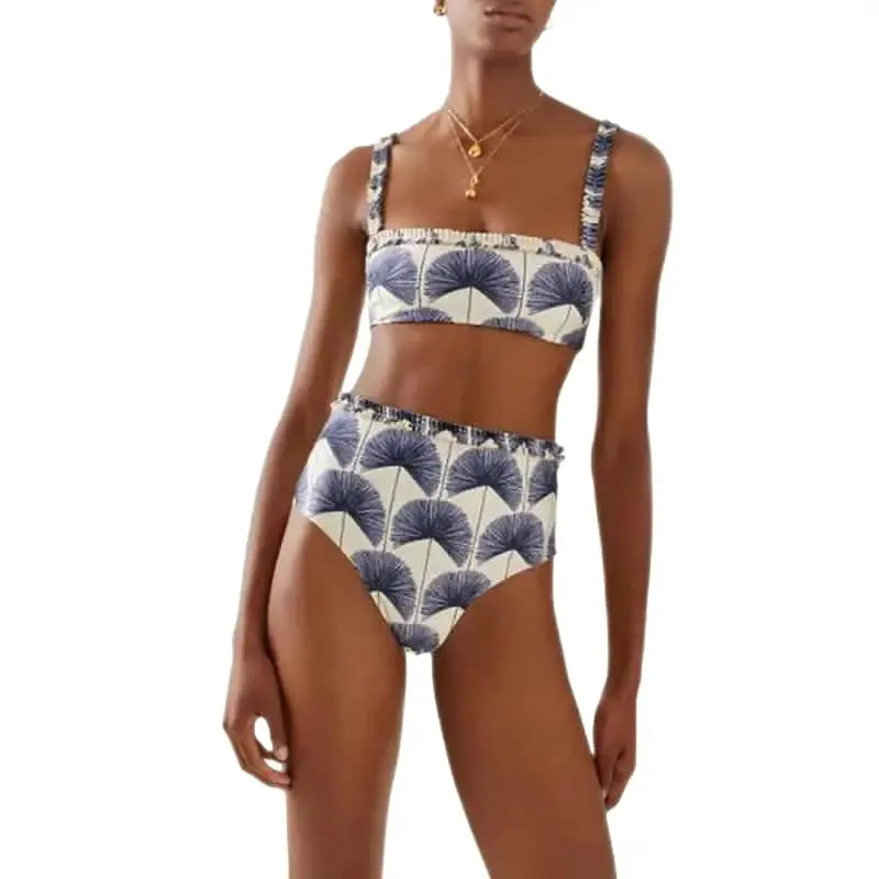 High Waisted Printed Three-Piece Swimsuit