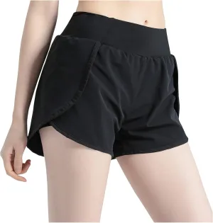 High Waisted Women's Running Shorts with Pockets 3" 2 in 1 Athletic Workout Shorts Built-in Liner Sporty Shorts
