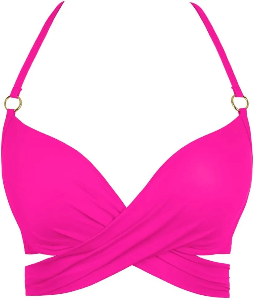 Hilor Women's Underwire Push Up Bikini Top with Ring Wrap Criss Cross Swimsuits Halter Bathing Suit Swim Tops