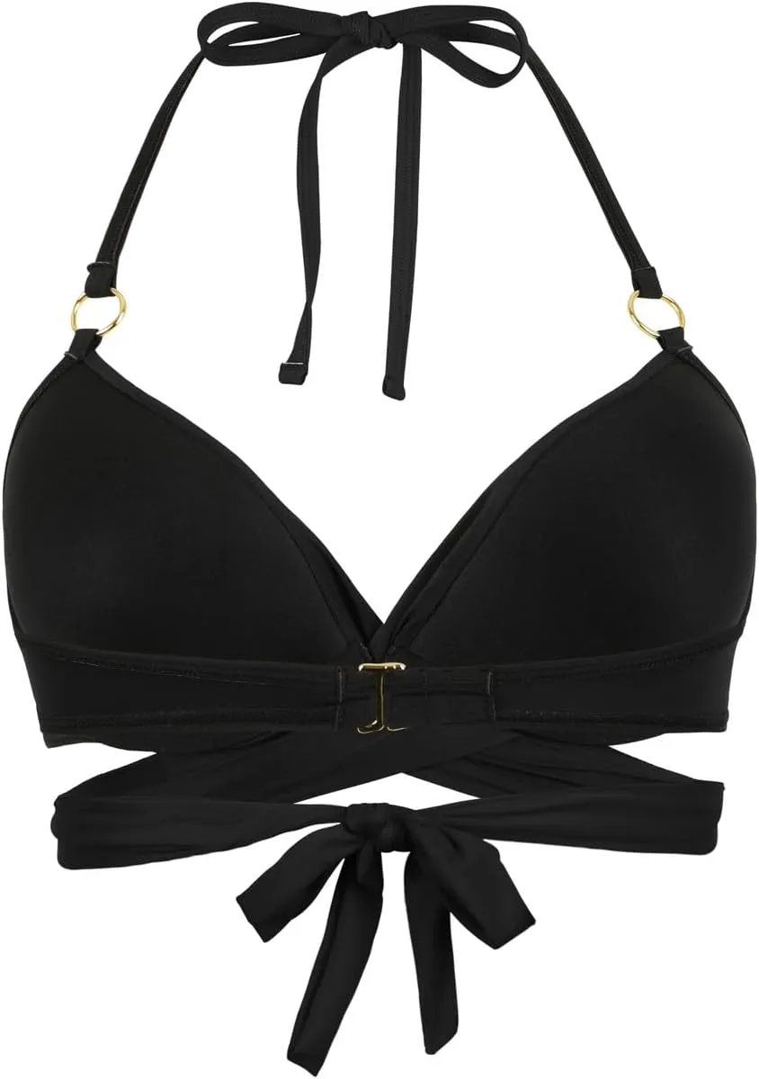 Hilor Women's Underwire Push Up Bikini Top with Ring Wrap Criss Cross Swimsuits Halter Bathing Suit Swim Tops