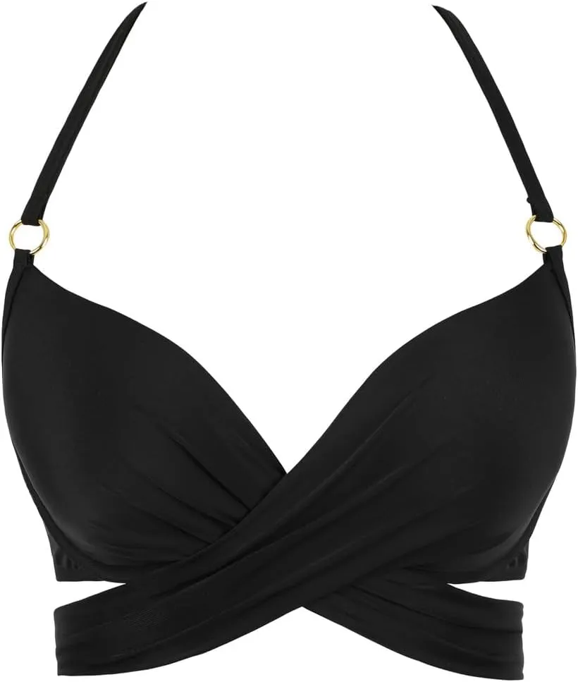 Hilor Women's Underwire Push Up Bikini Top with Ring Wrap Criss Cross Swimsuits Halter Bathing Suit Swim Tops