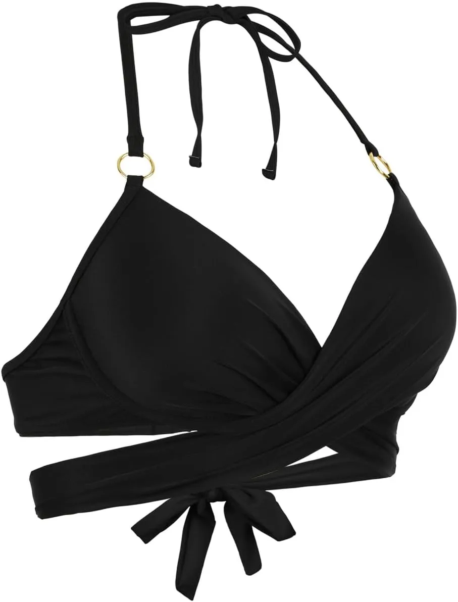 Hilor Women's Underwire Push Up Bikini Top with Ring Wrap Criss Cross Swimsuits Halter Bathing Suit Swim Tops